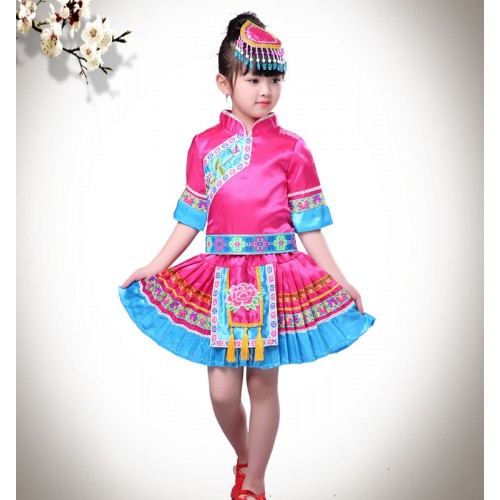 China miao hmong folk dance dress  for kids girls classical  traditional chinese  Chinese folk minority ancient costumes